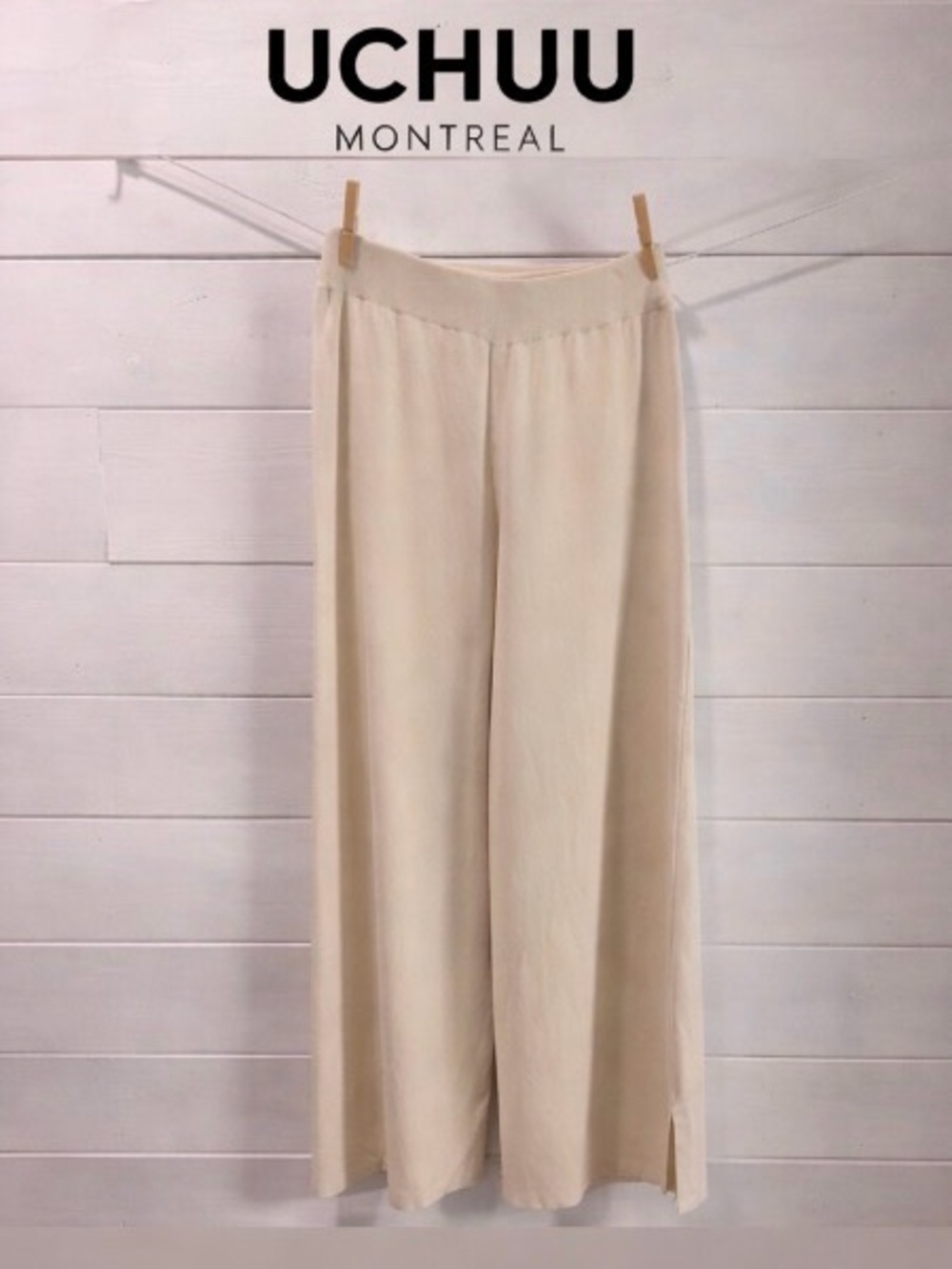 UCHUU - Beige Wide-Leg Knit Pants (Estimated S/M)